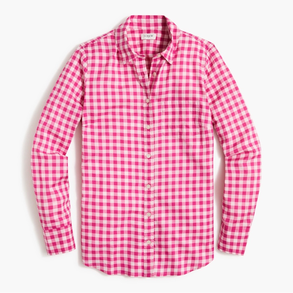 J Crew Pink Gingham Button Down Shirt Size M